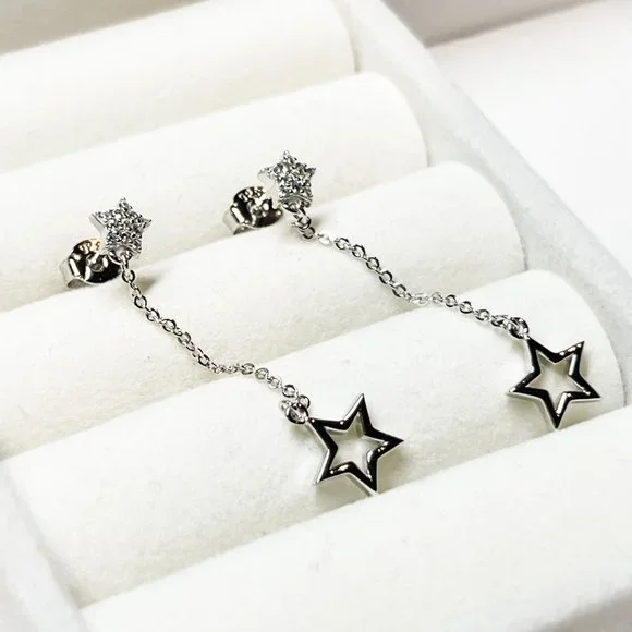 Star Dangle Earrings in Sterling Silver Dangle Earrings Dainty Drop Earrings - Picture 4 of 7